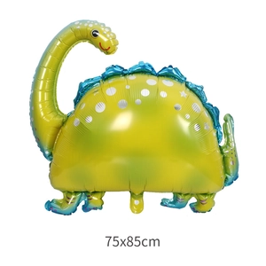 Ballon dinosaure vert en aluminium pour fête, taille 75x85cm avec détails bleus