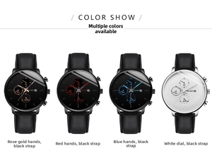 Detailed display of four YOLAKO men's fashion quartz watches with leather strap options