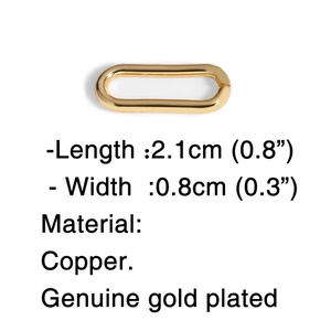 Detail of 2.1cm gold plated copper oval link with dimensions for hip hop Cuban chain