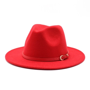 Elegant Wool Felt Fedora Hat Wide Brim Vintage Jazz Cap With Stylish Leather Band And Gold Buckle For Unisex Adult