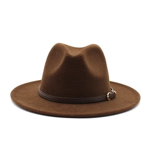 Cappello fedora classico in lana marrone scuro con cinturino in pelle e fibbia dorata