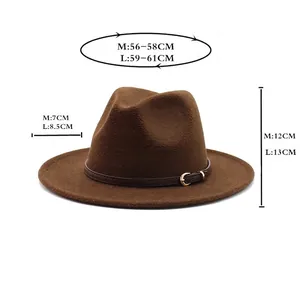 Cappello fedora marrone in lana con tabella taglie per testa e tesa larga