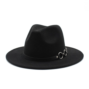 Vintage Woolen Felt Fedora Hat Wide Flat Brim With Leather Band Silver Metal Rings Punk Jazz Style For Men Women