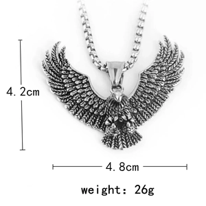 Detailed size chart showing a 4.2cm eagle pendant with wingspan and weight details