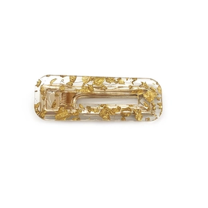 Minimalistische rechteckige Haarklammer aus Harz mit Goldfolie und goldener Metallbasis
