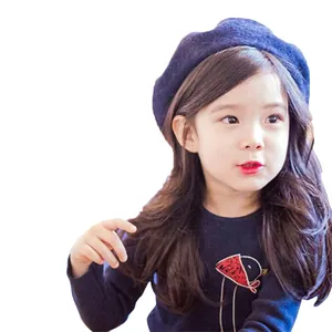 Classic navy blue knit beret for kids stylish pumpkin hat shown on child model