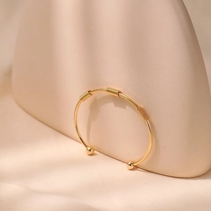 Minimalist 18K gold plated brass open cuff bracelet with wire wrap and ball ends