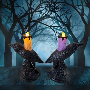 Halloween Raven LED Candle Lamp Skeleton Spider Base Gothic Horror Party Atmosphere Decorative Light Battery Operated Orange Purple