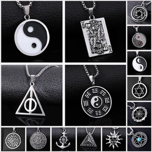 Detailed grid of vintage hip hop pendants in silver and black stainless steel