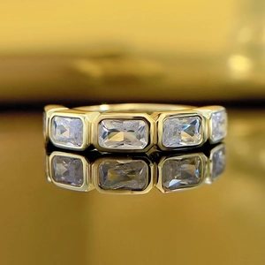 925 Sterling Silver Rectangular Rhinestone Eternity Ring Gold Plated Simple Fashion Commuter Band Ring For Women Jewelry