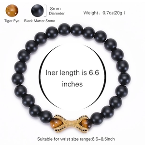Natural matte agate and tiger eye beaded bracelet with 8mm beads and crystal bow charm