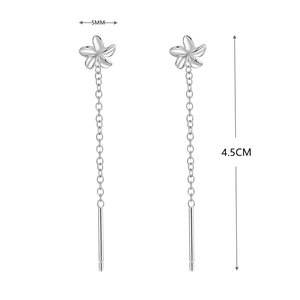 Detail of S925 sterling silver tassel earrings with 5mm flower stud and 4.5cm chain drop