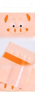 Close-up of waterproof cartoon pig garbage bag with self-adhesive sealing strip detail