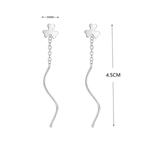 Detail view of S925 sterling silver long tassel earrings with dimensions of 5mm and 4.5cm