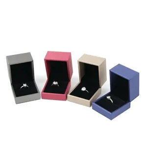 Premium brushed PU leather jewelry ring boxes in grey, burgundy, gold and blue colors