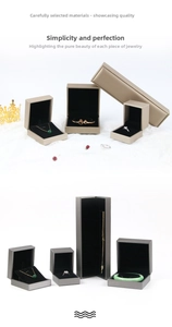Premium brushed PU jewelry boxes for rings and necklaces in champagne gold and dark grey