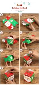 Step-by-step assembly guide for folding cartoon Santa Claus Christmas gift boxes