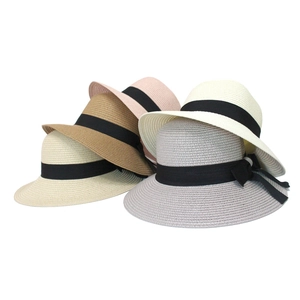 Chapeau de paille à large bord avec nœud en plusieurs couleurs pour l'été et soleil