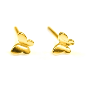 Elegant gold butterfly stud earrings in S925 sterling silver with a minimalist polished finish