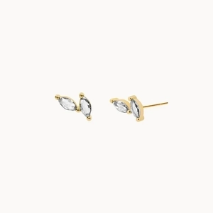 Elegant gold marquise-cut zircon stud earrings in a minimalist leaf-inspired design