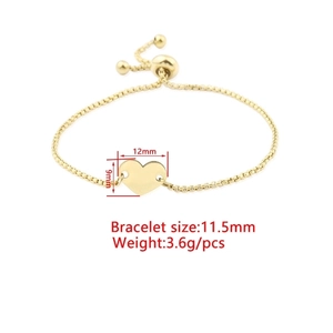 Detailed view of adjustable golden heart bolo bracelet with 12mm x 9mm pendant size