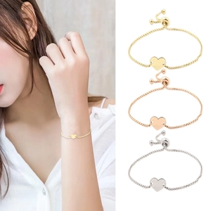 Minimalist adjustable heart bracelets in gold, silver, and rose gold with sliding beads