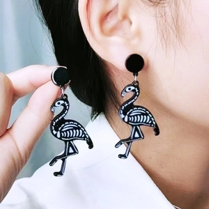 Halloween Skeleton Stud Earrings Acrylic Gothic Flamingo Bat Cat Dog Pattern Jewelry For Women With Stainless Steel Earring Post