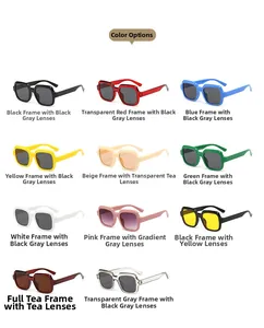 Collection of square frame sunglasses showing eleven distinct color options and lens tints