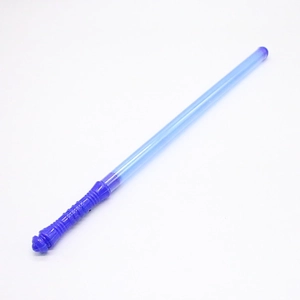 Close-up of a 48cm blue LED glow stick with textured handle for concert cheering