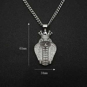 Hip hop iced out snake pendant necklace with crown design, titanium steel jewelry.
