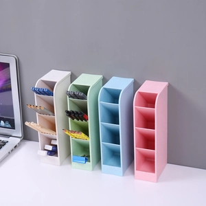 Slanted desktop pen organizer with 4 compartments in multiple colors for office storage