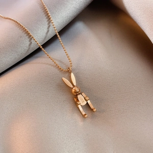 Stainless Steel Movable Mechanical Rabbit Pendant Necklace With Luck Engraving Gold Rose Gold Silver Jewelry For Women