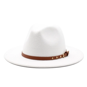 Classic Fedora Hat Vintage Woolen Felt Flat Wide Brim Rivet PU Leather Belt British Style Jazz Cap For Men Women