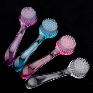Round Head Nail Dust Brush With Cover Manicure Pedicure Soft Bristle Cleaning Brush Transparent Colorful ABS Handle