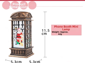 Kerst telefooncel lantaarn met Kerstman, afmetingen 11,5x5,3cm, gewicht 62g detail