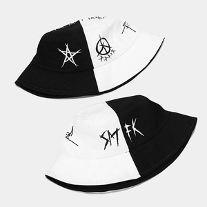 Graffiti fisherman hat with SMFK logo in black and white patchwork for sun protection