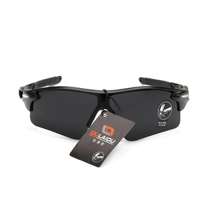 Black semi-rimless wrap-around sports sunglasses with grey anti-impact lenses for outdoor