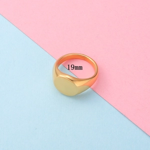 Top view of a gold-plated stainless steel signet ring showing 19mm inner diameter