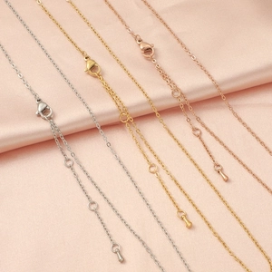 Three-color stainless steel O-chain necklaces with lobster clasp and teardrop extension