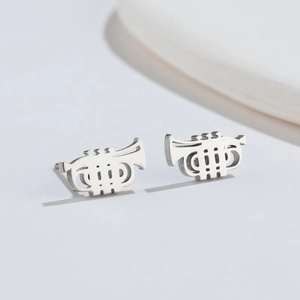 Minimalist silver stainless steel trumpet stud earrings for women in vintage style