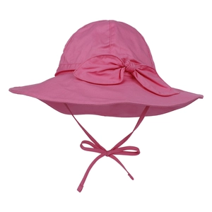 Rosa Baumwoll-Sonnenhut für Babys mit Blumenschleife und praktischem Kinnriemen