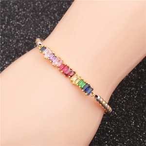 Rainbow gemstone tennis bracelet with colorful zircon stones on gold chain for women