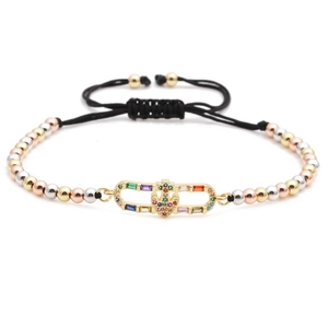 Colorful beaded bracelet with anchor charm and cubic zirconia stones on woven cord