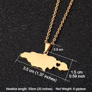 Detailed size map for gold Jamaica pendant necklace with heart cutout and chain length
