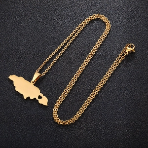 Detailed view of a gold-plated stainless steel Jamaica map pendant on a chain