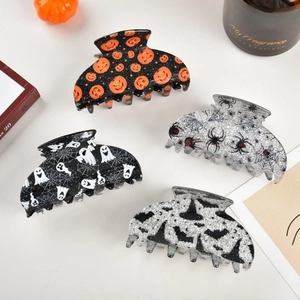 Halloween Hair Claws Acrylic Glitter Ghost Pumpkin Spider Web Wizard Hat Festive Hair Accessories For Women