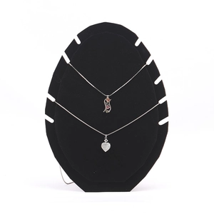 Detail of black velvet necklace display stand with multiple slots for jewelry display