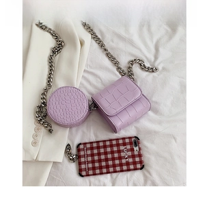 Detailed comparison of lavender crocodile pattern mini bag set with an iPhone 8 Plus