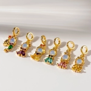 Copper Charms With Colorful Zircon And Synthetic Opal For Jewelry Making DIY Accessories Small Pendants For Women Girls