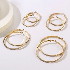 Fashion Rhinestone Hoop Earrings 316L Stainless Steel Oversized INS Style Round Earrings Jewelry For Women